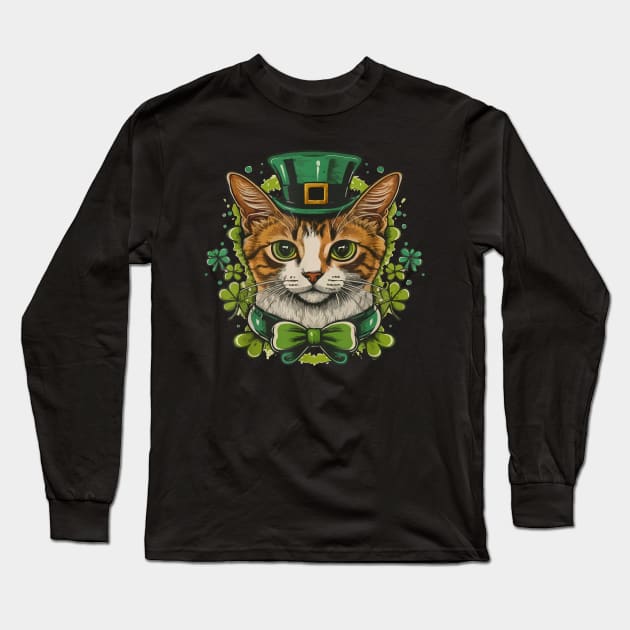 St Patricks Day Cat For Men Women Kids Celebration Cool Long Sleeve T-Shirt by elmiragokoryan